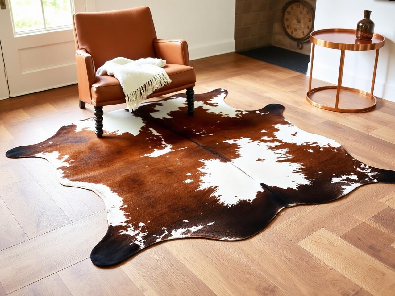 Cowhide rug in entryway